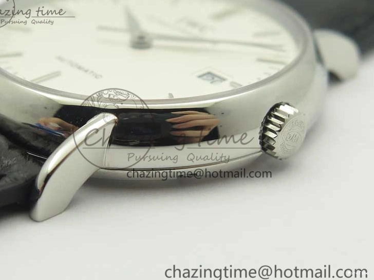 MIROTIME 0420 Fashionable Portofino Automatic SS TWF 1:1 Best Edition Silver Dial SS Markers on Black Leather Strap A 7200
